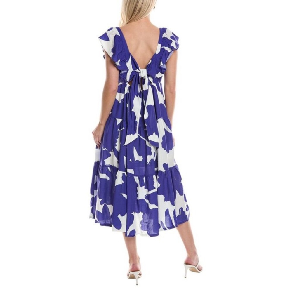 CROSBY by Mollie Burch Eloise Tie Linen-Blend Midi Dress Aegean Bloom Size XS - Picture 8 of 8